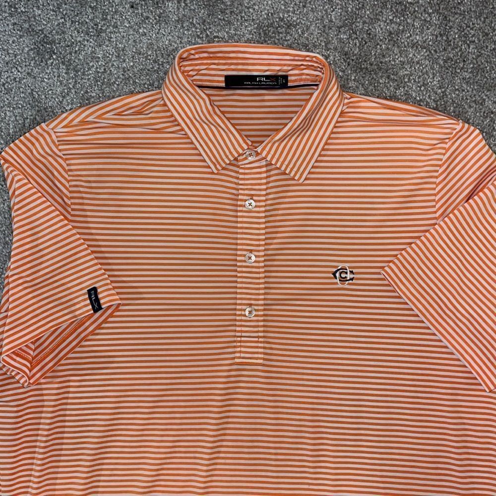 Ralph Lauren RLX Orange White Stripe Tennessee Volunteers Vols Polo Golf Shirt L